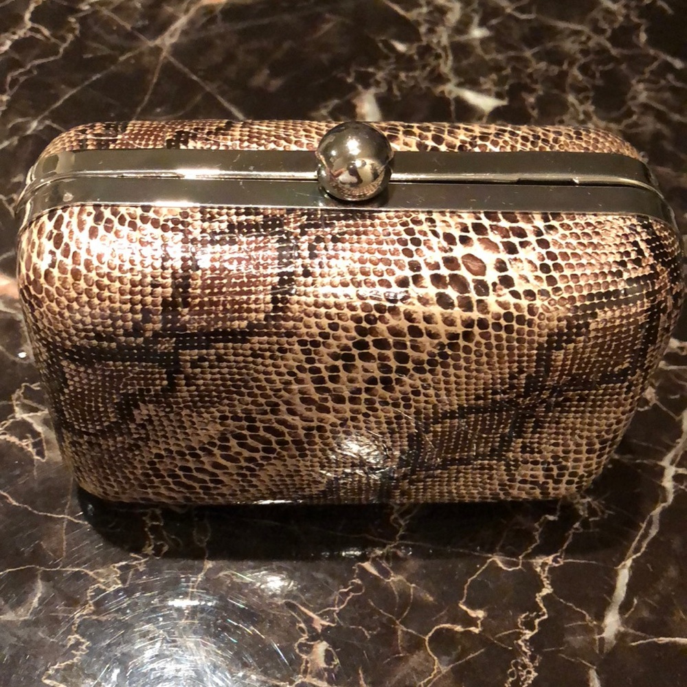 Faux snakeskin clutch